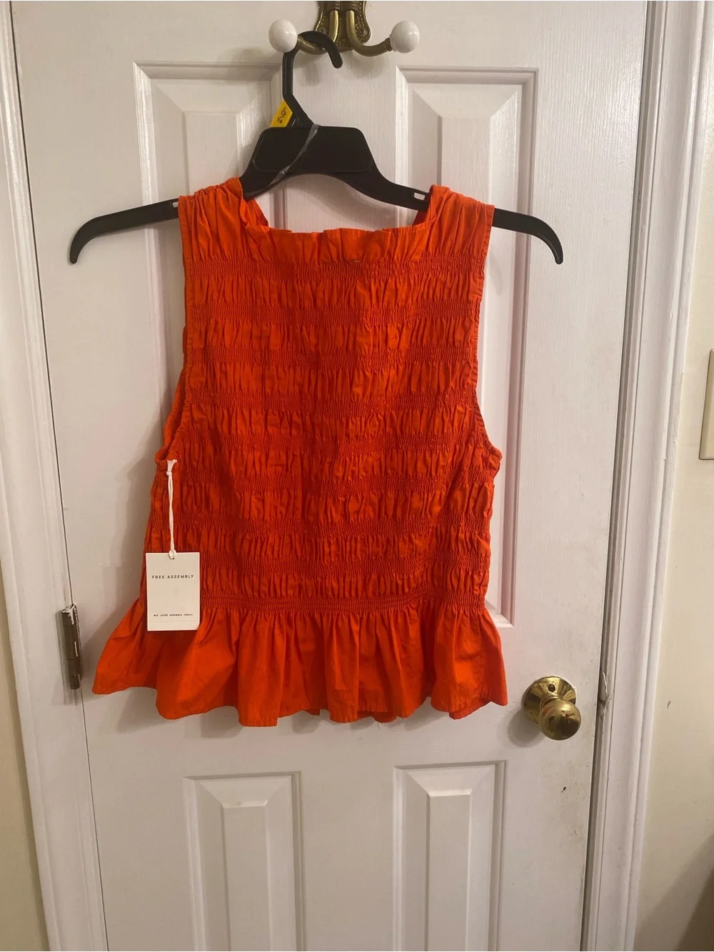 Sleeveless Smocked Peplum Top Bright Orange Coastal Summer Ruffle Top Size Large - Picture 11 of 14